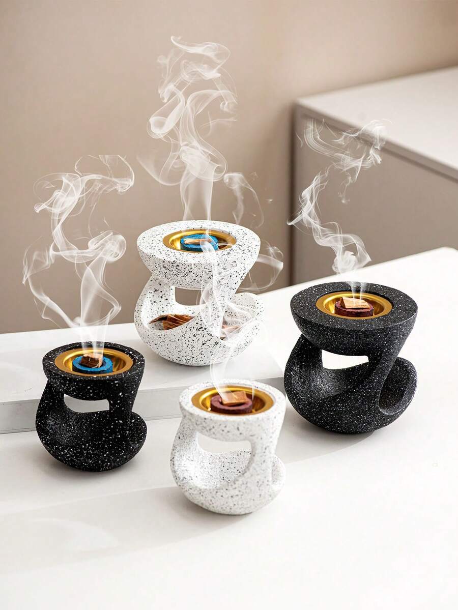 1 Stück Hand-Räuchergefäß aus Kunstharz, Schwarz/Weiß, Stil, Räucherstäbchenhalter im orientalischen Stil, für Zuhause, Schlafzimmer, Wohnzimmer, Büro, Hotel, Festival-Dekoration, Cut Out Rücken