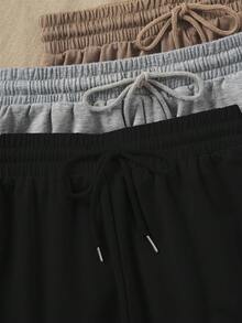 三件套弹力运动短裤，适合夏季穿着，适合户外、运动、旅行、城市漫步等各种场合，舒适易搭配，女士运动短裤套装，夏季黑色短裤 - 黑色 - 查看 5