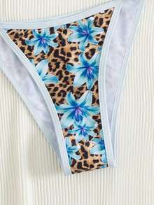 Spring Break Women's Random Print Spaghetti Strap Sexy Bikini Swimwear Sets, Summer Outfits - Cadet Blue - View 4