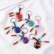 1PC Natural Gem Stone Keychains Clear Quartz Rough Stone Amethyst Key Chain For DIY Car Key Rings Chains