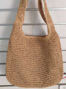 Bolso de playa grande de paja con capacidad de carga, bolso de hombro bohemio para mujer y dama, bolso de viaje
