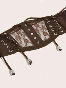 1 pieza Cinturón de mujer de color café con estilo punk de piel de PU con cintura elástica, adecuado para fiestas de Halloween, reuniones o uso diario - Marrón - Ver 4