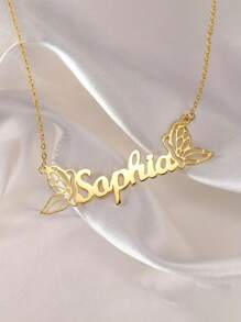 1pc Customized Gold Stainless Steel Butterfly Name Necklace - Personalized Elegant Pendant With Delicate Chain, Women Durable Jewelry Gift, Suitable For Daily And Party Wear, Minimalist Design