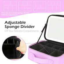 MOMIRA Makeup Train Case With Light &Amp; Mirror Large Cosmetic Organizer With Adjustable Dividers For Cosmetics,10X Magnifying Makeup Mirror,Pink - Purple - View 4