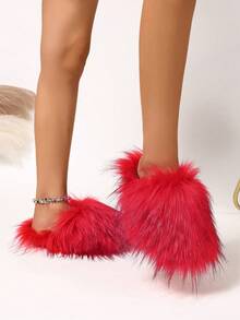 Women's Furry Slippers, Solid Color Animal Print, Sexy & Cute, Outdoor Fabric Faux Fur Splice, Girls Lovely Slippers For Holiday, Party, Home, Spring/Autumn/Winter