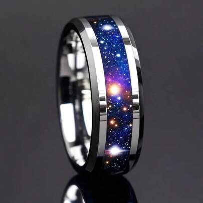 1pc Stainless Steel Starry Sky Ring, Cosmic Personalized Starry Sky Ring, Leading The Fashion Galactic Starry Dream Ring