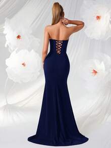 ADYCE Vestido largo de noche con hombros descubiertos y escote en V para fiesta de mujeres, decorado con rhinestones, con espalda sin tirantes y abertura, con cordones en la espalda, para cena, club, baile y banquete