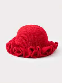 1pc Women Handmade Crochet Ruffle Brim Bucket Hat, Novelty Casual Floppy Cloche Hat - Solid Color - View 23