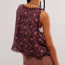 Women Summer Beach Vacation Boho Tie Front Tank Top Lace Y2k Button Down Cardigan Crop Tops Sleeveless Ruffled Lace Trim Scoop Neck Cami Shirt Cute Going Out Tops - 紫羅蘭色 - 查看 4