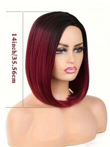Short Bob Straight Synthetic Wig Ombre Wig Black To Red Side Part Daily Cosplay Party Wig 14 Inches Bowl Cut Wig Heat Resistant Fiber Synthetic Wigs For Women Black Red