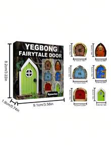 Caja de 6 puertas decorativas de madera en estilo de cuento de hadas, decoración de enanos miniatura para patios y árboles