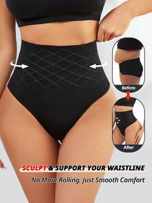Flarixa 1件超高腰丁字裤无缝塑身裤女士内裤G弦内衣收腹双层塑身束腹内衣 - 黑色 - 查看 6
