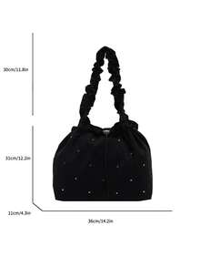 女士单肩包托特包大口袋简约纯色春夏新品 - 黑色 - 查看 2