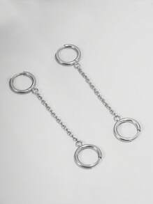 1pair Fashionable Chain & Hoop Earrings, Stainless Steel Material, Suitable For Women's Daily Wear