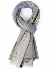 Color Block Summer Scarf For Men Long Neck Wraps Shawl Urbanstyle Scarf Gift For Men - Graybluekhaki - View 1
