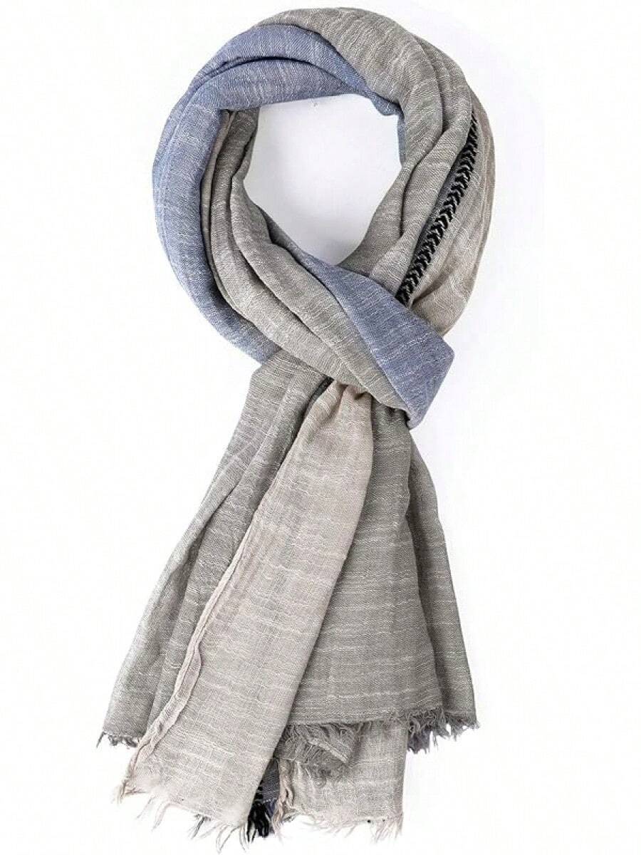 Color Block Summer Scarf For Men Long Neck Wraps Shawl Urbanstyle Scarf Gift For Men - Graybluekhaki - View 1