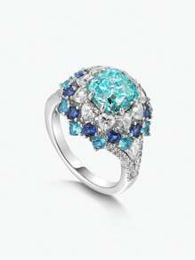 Dissoo 1 Peça Anel de Prata Esterlina 925 com Zircônia Azul Minimalista Cravejado, Banhado a Ródio, Acompanha Embalagem da Marca, Adequado para Presente, Acessório de Praia, Dia da Mulher, Formatura, Acessórios de Verão