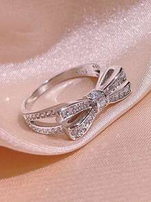 Cubic Zirconia Bow Decor Ring - Silver - View 7