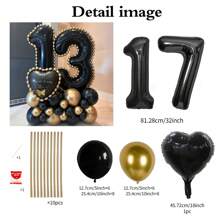 43pcs Black Number Column Balloon Set, Includes 32 Inch (81.28cm) Black Number Foil Balloons, Black & Metallic Gold Round Latex Balloons, Suitable For Anniversary, Birthday Decorations, Brides, Wedding Decor, Graduation, Festivals, Party Decor