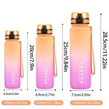 1pc 500ml/650ml/1000ml Large Capacity Plastic Gradient Water Bottle, Outdoor Sports Water Cup, Directly Drinkable Water Bottle, Convenient To Hold - Orange Pink - View 3