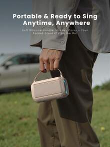 Kinglucky 便携式无线卡拉OK音箱，带无线麦克风，HIFI立体声KTV音响系统，无线音箱带RGB彩色LED灯，变声器，是户外、运动、旅行卡拉OK、家庭聚会、生日礼物的理想之选。 - 米黃色 - 查看 12