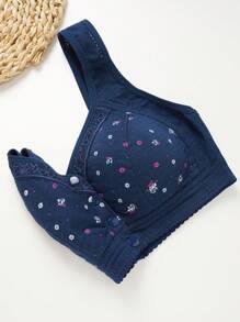 3 Peças Sutiã Sem Arame de Fechamento Frontal Macio com Estampa Floral, Roupa Íntima Feminina