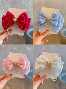 2pcs Women's Spring New Rhinestone Fabric Satin Bow Elegant Chic Fashion Snap Hair Clips, Simple Daily Hair Accessories [No Card Package], School Stuff, College