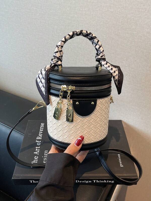 Summer Versatile High-End Niche Crossbody Bag Women New Contrast Color Woven Texture Bucket Bag