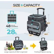 TOURIT Collapsible 48-Can Leak-Proof Insulated Rolling Cooler With All-Terrain Cart, Upgraded Fixtures And New Wheels Suitable For Beach, Picnic, Shopping - A1- Gray - View 2