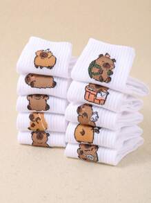 10 pares de lindos calcetines para niños con diseño de capibara, calcetines de tubo medio con capibara, aptos para niños y niñas en todas las temporadas de la vida diaria