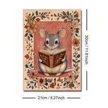 1 pezzo Stampa su tela con cartellone artistico naif di un topolino che legge, senza cornice, per nido d'infanzia, stile cottagecore accogliente, arte da parete minimalista rustica vintage per amanti dei libri, salotto, camera da letto, decorazione moderna per casa, sopra il letto