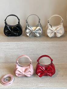 New Bowknot Mini Semi-Circle Handbag, Fashion Crossbody Bag, Bowknot Super Small Lipstick Pouch, Bowknot Coin Purse - A - View 1