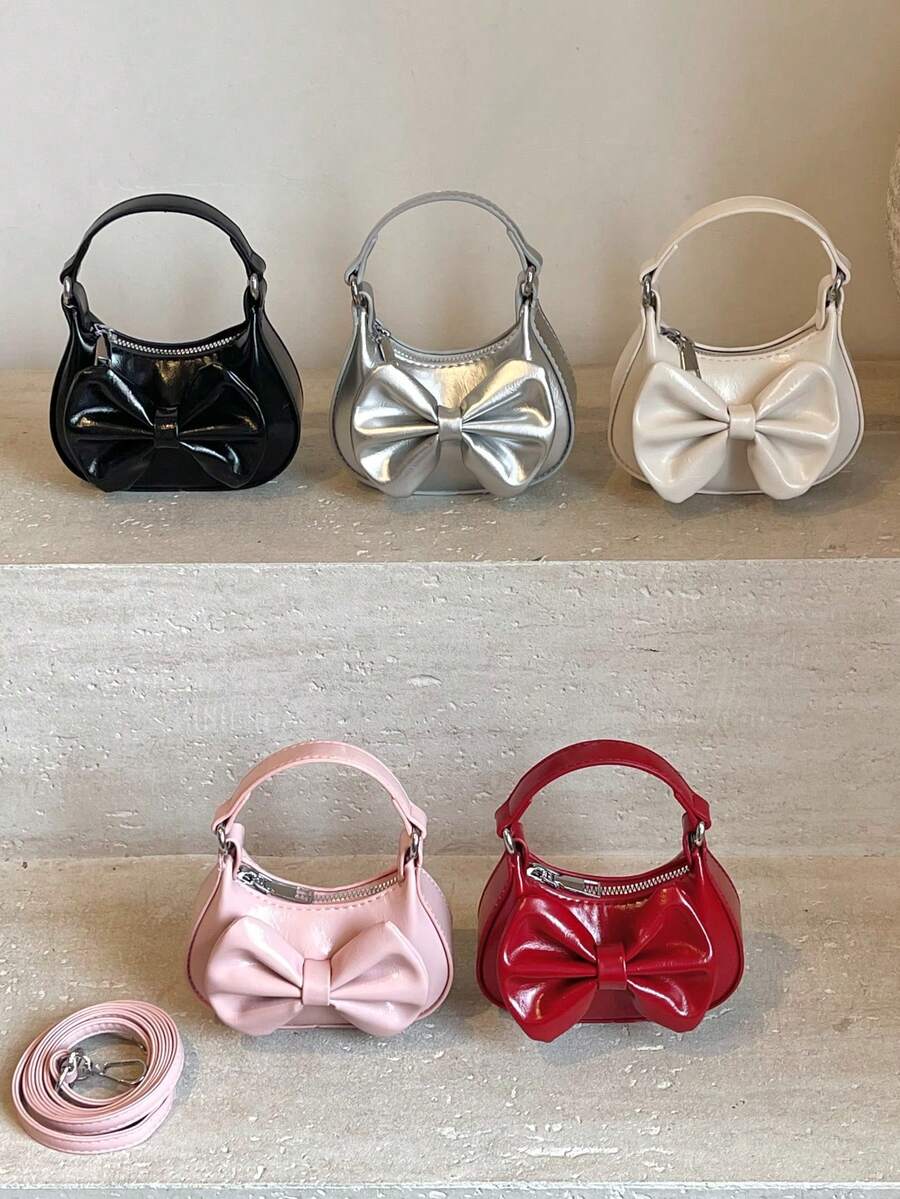 New Bowknot Mini Semi-Circle Handbag, Fashion Crossbody Bag, Bowknot Super Small Lipstick Pouch, Bowknot Coin Purse - A - View 1