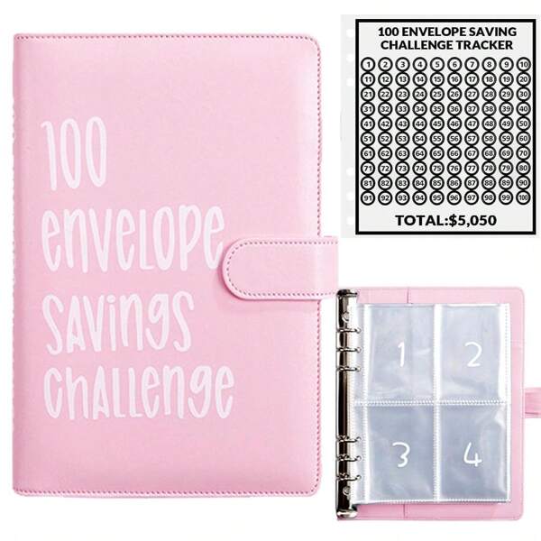 100 Envelopes Money Saving Challenge, 100 Envelope Challenge Binder, Easy And Fun Way To Save $5,050, Savings Challenges Budget Book Binder With Cash Envelopes For Office,Home,School,Back To School,School Supplies