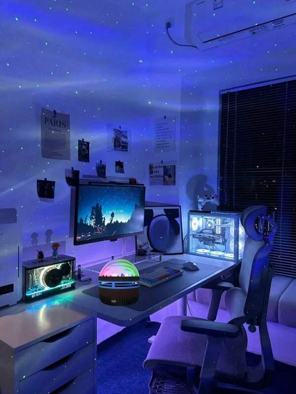 1pc USB Aurora Projection Lamp, Remote Control 7-Color Changing Projection Night Light For Bedroom, Game Room, Home Theater, Room Decor, Valentine's Gift, Camping, Wedding Decoration