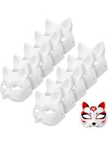1/6/10/20 Piezas Máscaras blancas de gato y zorro de la marca Therian, máscaras en blanco para DIY, máscaras de animales para mitad de la cara, disfraces de Halloween, mascarada y cosplay