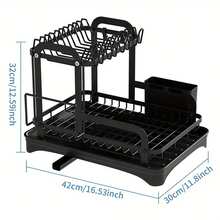 Dish Drying Rack Drainboard, Large 2 Tier Metal Dish Racks With Drainage, Glass Holder, Utensil Holder And Extra Drying Mat, Dish Drainers For Kitchen Counter, Black - Black - View 7