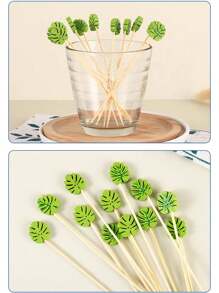 Green Leaf Cocktailspieße – 100 Stücke dekorative Bambus-Zahnstocher, Bambus-Cocktailspieße, Party-Zahnstocher, dekorative Obstspieße, Vorspeisenspieße, Essensstäbchen, tropische Partydekoration, 4,7 Zoll Partyspieße für Obst, Vorspeisen, Essensgarnitur, ideal für tropische Themen-, Hochzeit- und Hawaii-Partys