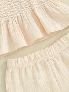 Toddler Baby Girl Summer Clothes Cotton Linen Sleeveless Ruffle Smocked Strap Top Lace Pants 2Pcs Outfit - Màu be - Xem 4
