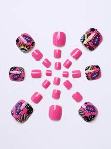 24pcs Glamorous Square Adhesive False Nail Strips, Multicolor