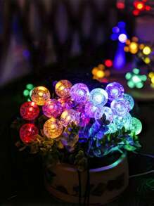 1 pacote 20/30/50/100/200 Luzes de Fio Solar em Formato de Esfera de Cristal LED, Luzes Solares para Uso Externo, Com 8 Modos de Iluminação, Decorações de Halloween Externas para Jardim, Árvore, Pátio, Festa, Natal, Pátio