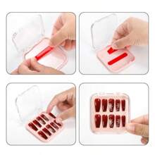 32 Pack Press On Nails Boxes 2.75 X 2.75 Inch Press On Nail Display Case Acrylic Fake Nails Storage Package Containers With 120 Adhesive Nail Tapes For Press On Nail Business Nail Art Salon