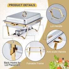 Chafing Dishes For Buffet 2 Pack, 8 Qt Stainless Steel Chafers And Buffet Warmers Sets With Lid, Rectangle Serving Food Warmer Catering Supplies Buffet Display For Parties - Gold - 金色 - 查看 5