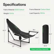 VIVOSUN Chaise Lounge, 2-In-1 Reclining Chair With Footrest/Armrests, Cup Holder, Storage Pocket, And Carry Bag, Support 300 Lb, For Camping, Beach, Poolside, And Patio, Black - 1 - View 2