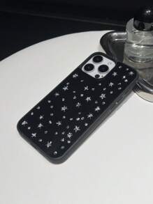 1pc Black Rhinestone Star Design Full Coverage TPU Shockproof Phone Case Suitable For IPhone 16, 15, 14, 13, 12, 11 Pro Max
