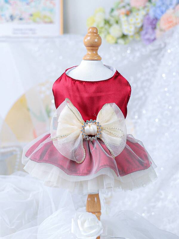 1pc Pet Dog/Cat Outfit, Small Breed Fashion Casual Cute Romantic Dress, Margarete Princess Dress Series, Gem Red