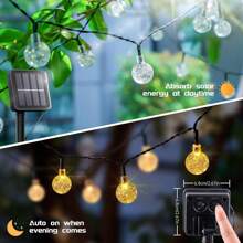 1pc Solar Crystal String Lights - 20/100/200 LED Fairy Lights With 8 Lighting Modes, Button Control Switch, Ideal Decorative Lights For Outdoor Wedding, Patio, Garden, Fence, Christmas And Halloween Parties
