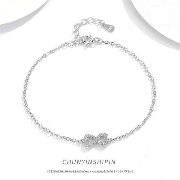1 pièce Bracelet à breloques cœur double mode en argent sterling S925, accessoire au symbole infini élégant, convenant pour le port lors de fêtes pour femmes