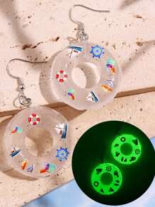 1 Pair Of Creative & Cute Mini Blue Swimming Ring Earrings For Women, Beach/Vacation Jewelry
