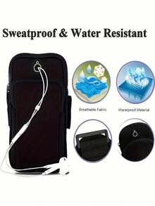 防水跑步臂带，带手机支架和耳机插孔，轻便运动健身臂袋，可调节肩带，锻炼时手机收纳 - 彩色 - 查看 5